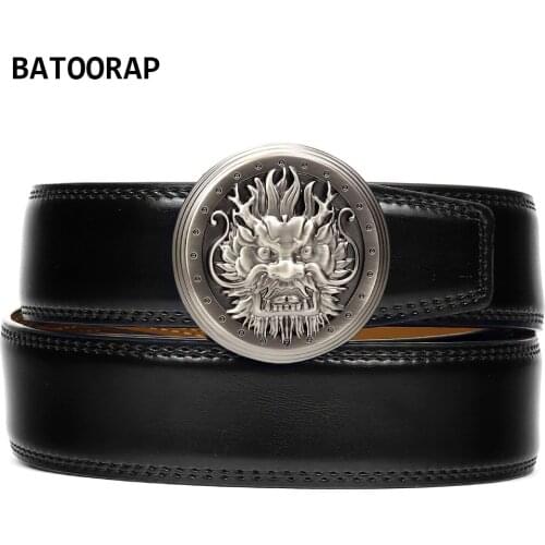 BATOORAP Brand Ratchet Black Trouser Belt For Men Leather Designer Luxury High Quality Dragon Metal Buckle Automatic Mens Belts