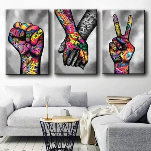 Wall Art Modular Canvas Colorful Graffiti Home Decor Holding Hands Pictures HD Printed Paintings Living Room Artwork No Framed