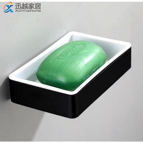 Wall-Mounted Creative Soap Box Drain Dish Holder Punch-Free Black Silver Gold Aluminum Toilet Storage Rack Bathroom Accerories