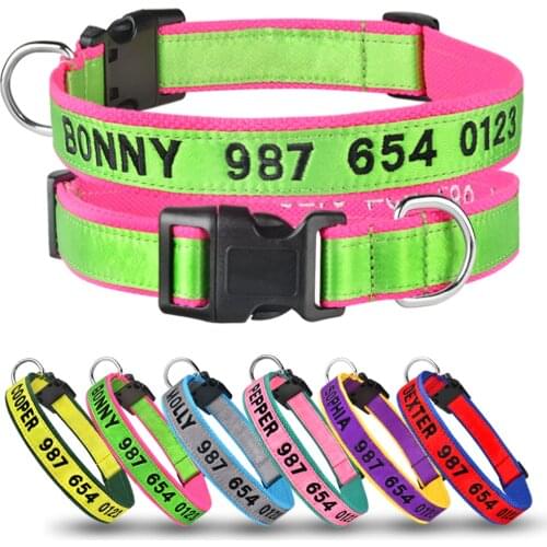 Embroidered Customized Pet Collar Nylon Dog Collar Personalized Puppy ID Name Collar for Small Medium Large Dogs Adjustable