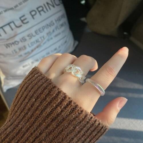 2021 New Korean 2 pc Individual Retro Color Resin Plastic Geometric Chain Rings Women Party Jewelry Ins Resin Chain Rings Trendy