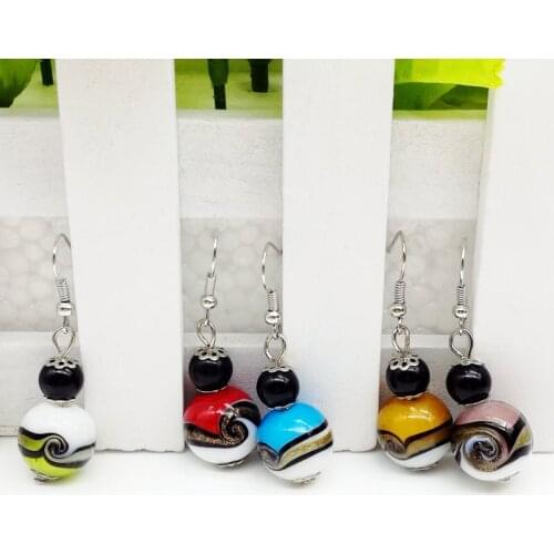New fashion women coloured drawing or pattern glass design earrings Chinese wind 5 color glass earrings free shipping E-076