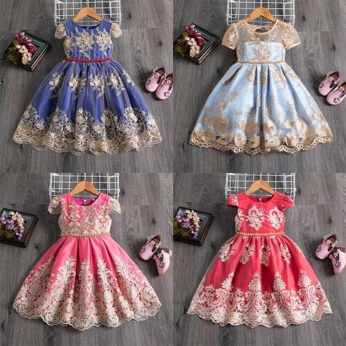 Formal Embroidery Baby Girl Clothes Lace Flower Princess Dress Baby Birthday Party Kids Clothing Infant Girls Christening Gown