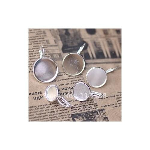 Wholesale 200pcs/lot 12mm Silver Plated Pad French Earing Blank Tray Base NICKEL Lead FREEshipping