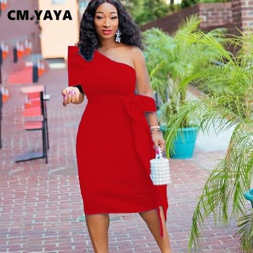 Lemon Gina Women Midi Dress Solid One Shouder Bandage Sashes Stretchy Party Vestidos Ladies Elegance Evening Dresses Summer