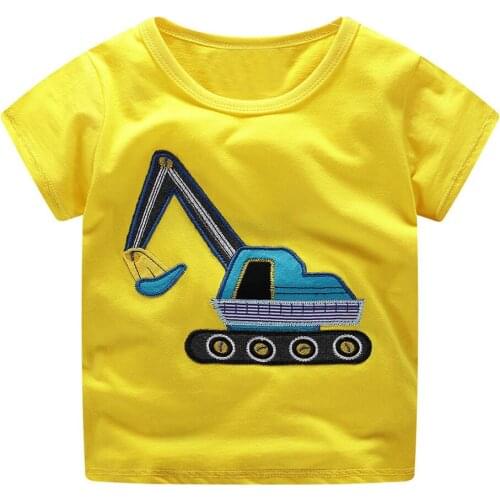 Jumping Meters Boys Top Excavator Appliques Shirt Baby Tees Summer Clothes 18 Cartoon Kids Tshirts For Boys Clothing Children