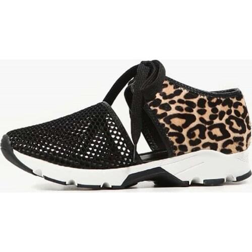 Women Air Mesh Sandals Soft Flat Lace-Up Female Shoes Leopard Soft Breathable Casual Wedges Shoes Hollow Out Ladies Shoes