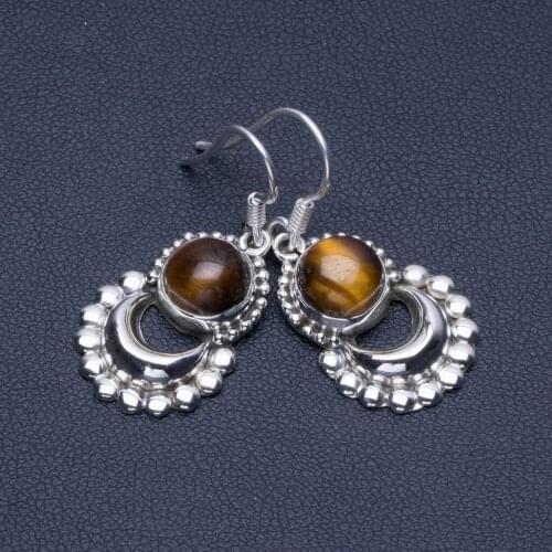 Natural Tiger Eye 925 Sterling Silver Earrings 1 1/4" Q1872