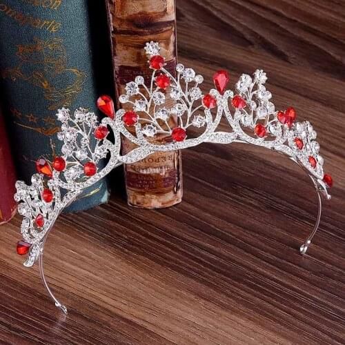 Red Crystal Bridal Tiara and Crown Rhinestone Princess Noiva Diadem Pageant Hair Jewelry Bridal Wedding Hair Accessories SL