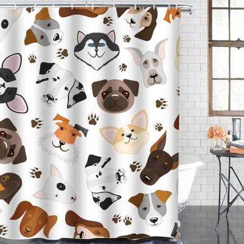 Cartoon Animal Print Waterproof Bathroom Curtain 3d Cat Dog Shower Curtain Polyester Bath Hanging Curtains with Hooks Home Decor