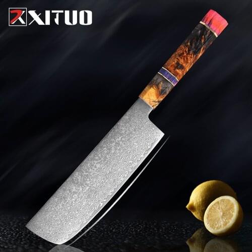 XITUO Damascus Kitchen Knives Stablized Wood Octagonal Handle Sharp Chef Cleaver Slicing Knife Kitchen Family Vegetable Knife