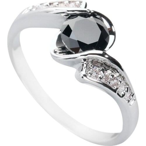 Female Black Stone 5*5mm Semi-precious Stone Silver Cool For Women Ring Q1976