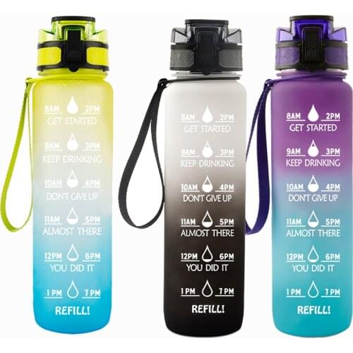 1L Water Bottle Sport Water Cup with Time Reminder Frosted Maker for Outdoor Cycling Running Gym Sports Fitness