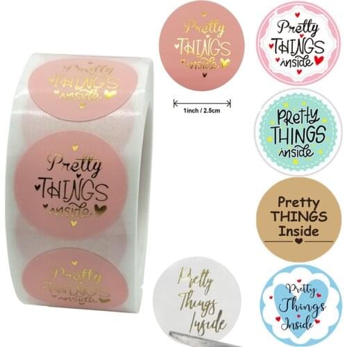 10 Types 500pcs Round "Pretty Things Inside " Stickers Heart Thanks for Shopping Small Shop Local Handmade Decor Labels Sticker