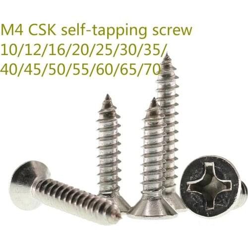 100/50/20pcs Wood Screw M4 Micro Small Screw Self-tapping Phillips Cross Bolt Countersunk Flat Head 304 Stainless Steel 8-80mm