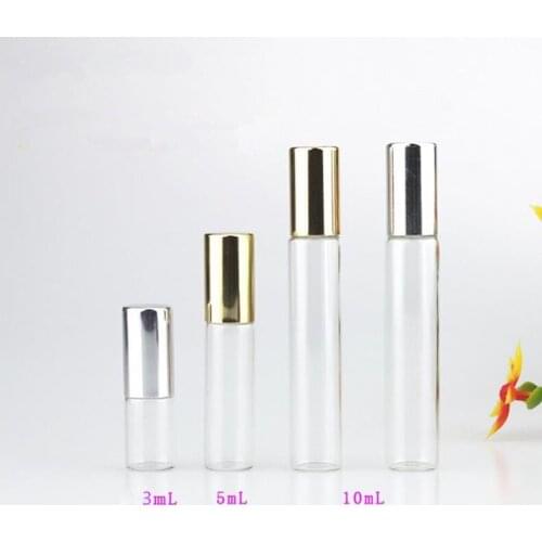 3ml 5ml 10ml Clear Glass Essential Oil Roller Bottles with Glass Roller Balls Perfumes Lip Balms Glass Roll On Bottle F20171293