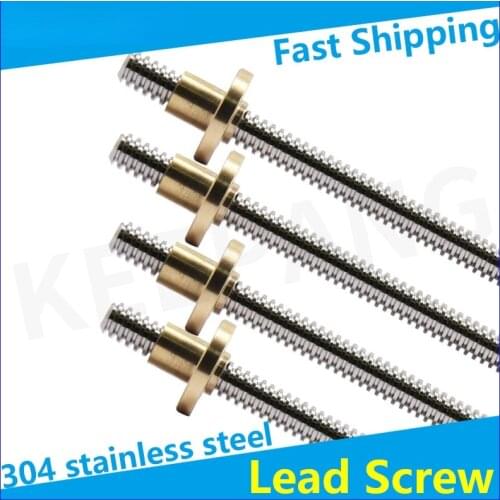 304 Stainless Steel Trapezoidal Rod T8 Lead Screw with Brass Nut for 3D Printer Linear Guides Stepper Motor