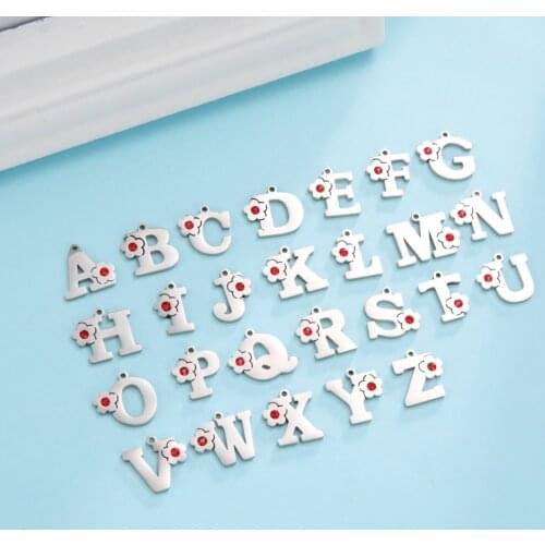 5 pcs/lot Cute Flower Alphabet Pendants Stainless Steel Jewelry 26 Capital Letter Charms for DIY Necklace Bracelet Earring 2021