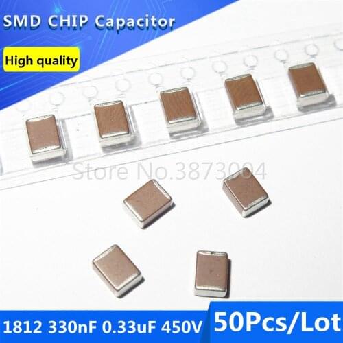50pcs 1812 330nF 0.33uF 450V 10% Thick Film Chip Multilayer Ceramic Capacitor