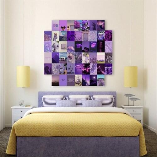 50Pcs Elegant Temperament Pinky Purple Series Picture for Wall Collage Set Cosmetic Bag Neon Word Art Room Decoration Aesthetic