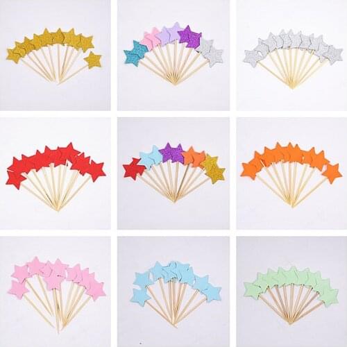 50Pcs/lot Glitter Gold Silver Star Cake Topper Cake Flag Cake Decoration Tools Baby Shower Kids Birthday Party Wedding Supplies