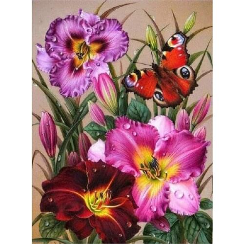 Diamond Painting Full Circle Diamond Kit Rhinestone Picture Art Craft Home Door Decoration (Butterfly Love Flower)