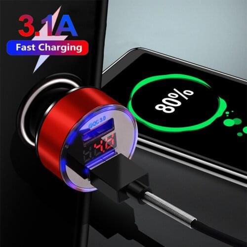 3.1A Digital Display Dual USB Car Charger Quick Charge 3.0 Fast Charging Smart Phone Adapter For iPhone 12 Pro Max Xiaomi Huawei