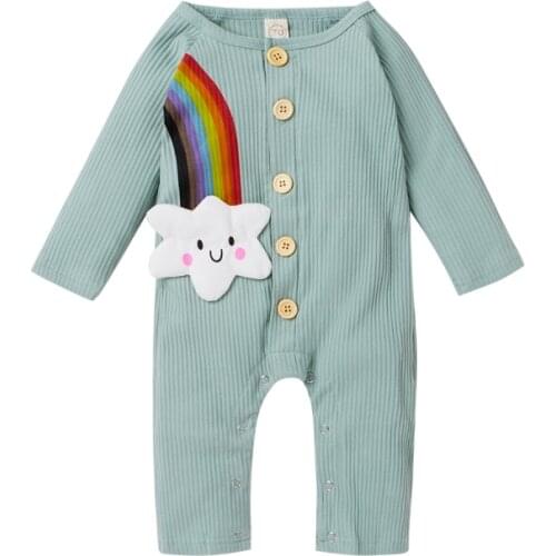 Baywell Spring Autumn Children Kids Rainbow Romper Baby Girls Boys Suit Round Neck Long Sleeve One-piece for Infant