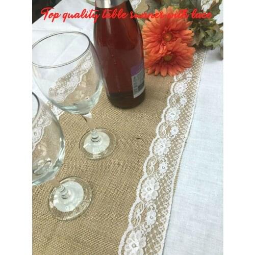 Hessian Jute table runner & chair sash with lace rustic wedding Christmas decor