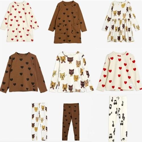 MINI Brand Kids T-shirts 2020 New Autumn Girls Heart Pattern Dress Fall Long Sleeve Cotton Fashion Baby Girl Boys Casual Dresses