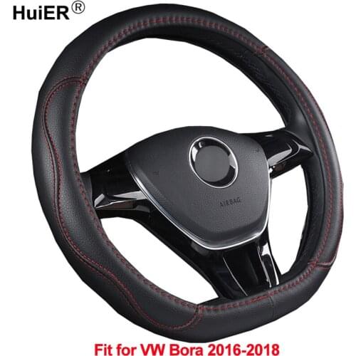 HuiER D Shape Car Steering Wheel Cover Breathable PU Leather For Volkswagen Bora 2016 2017 2018 For VW Bora Car Styling D Type