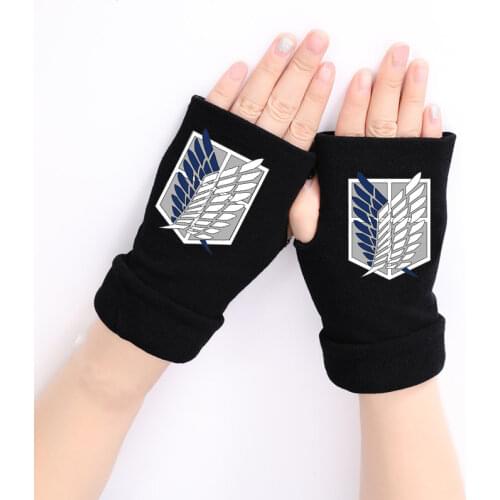 Cosplay Anime Gloves Attack on Titan Half Finger Glove Costumes Accessories Printed Cotton Fingerless Gloves Costume Props