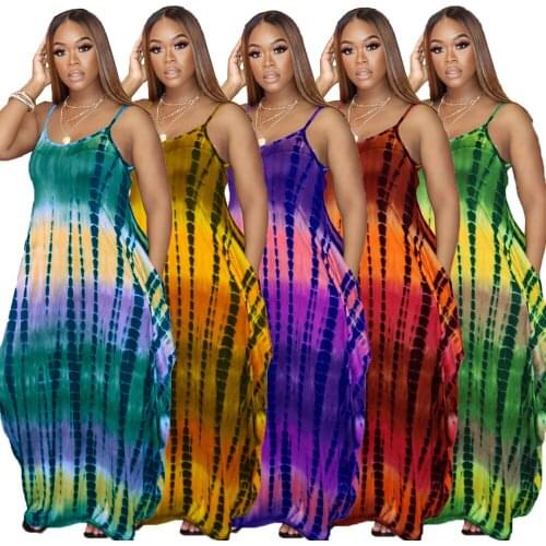 Colorful Tie Dye Stripe Club Sexy Style Gorgeous Sleeveless Dresses for Women Party Summer Outfit V Neck Street Clothing Custom
