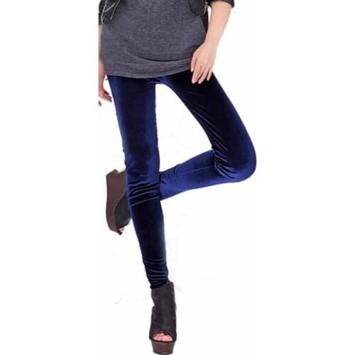 Black Navy Elastic Waist Velvet Leggings Women Autumn Winter Stretchy Mid Waist Solid Glamorous Ladies Leggings