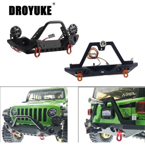 Droyuke Metal Front Rear Bumper with LED Light Set for 1/10 RC Crawler Axial SCX10 & SCX10 III Traxxas TRX4 D90 D110 Redcat Gen8