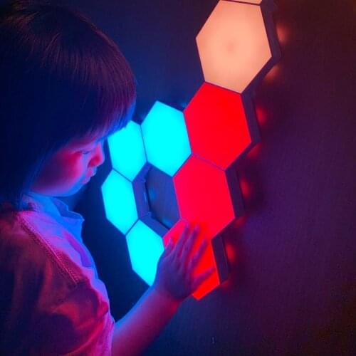 6 Pcs RGB Hexagon Light Modular Touch Sensitive Remote Controlled Color Changing Honeycomb Quantum Lamp Smart Led Paneles Pared