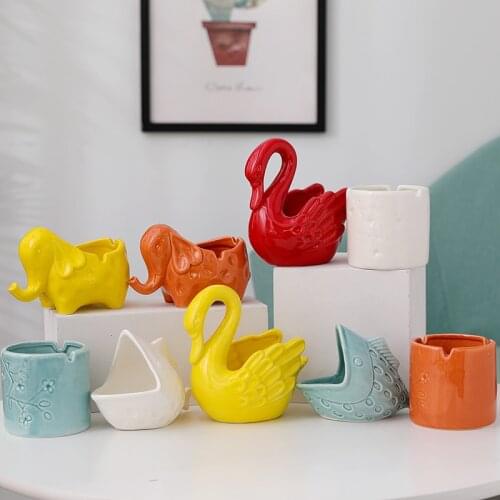 Cartoon Ashtray Creative Anti Fly Ash Household Cute Animals Ceramic Ashtray Home Decoration Gift for Boyfriend