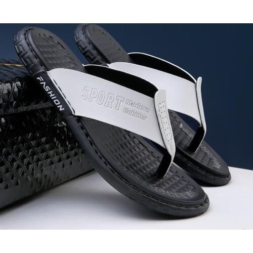 2021 High Quality Outdoor Waterproof Beach Sandals Fashion Genuine Leather Men Flip Flops Summer Men Slippers Zapatos De Hombre