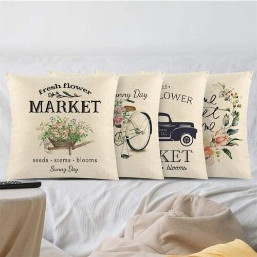 MLGB Summer Pillow Covers Set of 4 Farmhouse Summer Decorative Throw Pillow Cover for Home Living Room Sofa 18x18 Inches
