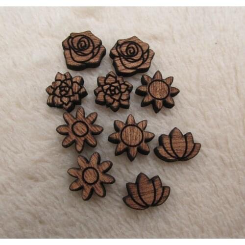 Unfinished Wood Cabochon Flower Icon Laser Cut Engraving For DIY Craft Scrapbook Jewelry Earrings Charm Pendant Making