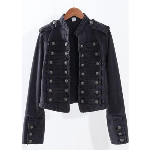 2021 Autumn Stand collar Denim Jacket Women Outerwear Double-breasted Short Black Blue Jeans Jacket Coat Female Chaquetas Mujer