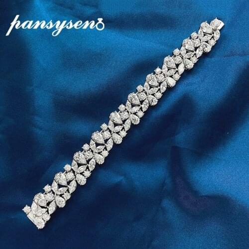 PANSYSEN Luxury 925 Sterling Silver Full Circle Simulated Moissanite Diamond Charms Bracelets Bangle Wedding Party Fine Jewelry