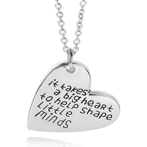 Teacher Gift It Takes a Big Heart to Help Shape Little Minds Charm Heart Pendant Necklace for Teacher
