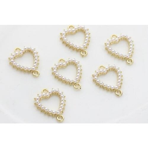 Zinc Alloy Charms Pendant Pearl Heart Linker Connector Charms 6pcs/lot For DIY Fashion Jewelry Earrings Making Accessories