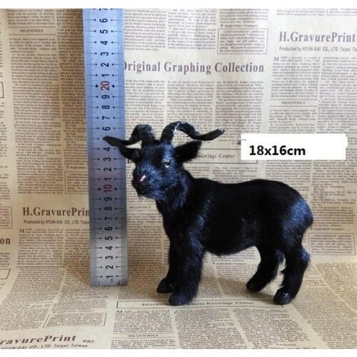 About 18x16cm lifelike toy black goat polyethylene&furs sheep hard model prop,home decoration xmas gift b0859