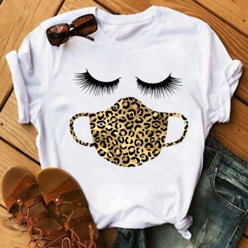 Eyelashes with Facemask vintage T-shirt Women white Short Sleeves Tshirts girls Shirts Harajuku 90s aesthetic clothes Tops Tees