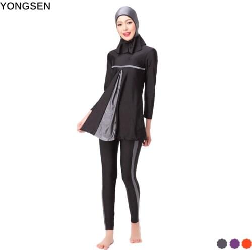 YONGSEN Modest Muslim Swimwear For Women 2020 New Full Cover Swimwear Islamic Arab Muslim Woman Beach Swimsuit Burkinis