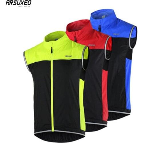 ARSUXEO Men Women Reflective Cycling Vest Windproof Outdoor Running Vest MTB Bike Bicycle Clothing Sleeveless Cycling Jacket