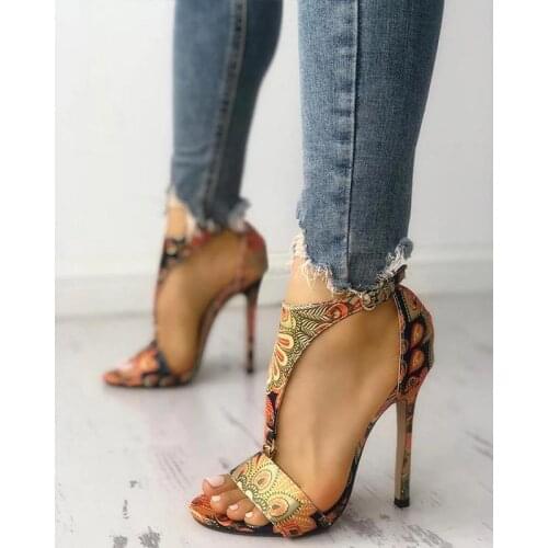 New Thin Heeled Sandals Embroidery Pumps Woman High Heels Pumps Peep Toe Stripper Shoes Fashion Summer Sexy Wedding Party Shoes