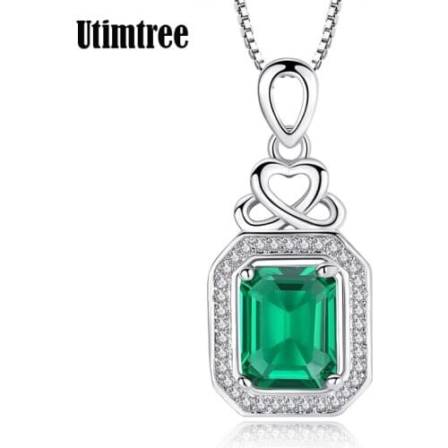 Utimtree High Quality Square Green Crystal Necklaces & Pendants Heart Cubic Zirconia Wedding Necklace For Brides Jewelry Gift